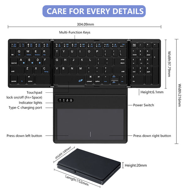 Keyboards & Keypads Bluetooth Keyboard Black Mini Foldable Wireless Portable Computer Laptop Keys