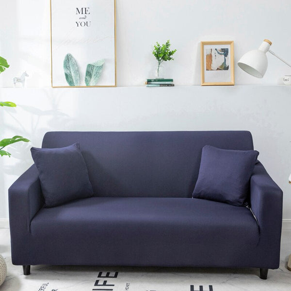 Slipcovers 3 Seater Sofa Cover Plain Navy Blue Style Protection For Living Room Chair