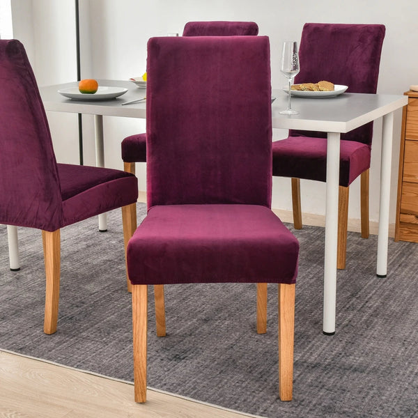 Slipcovers Purple Velvet Plush Stretch Slipcover Elastic Spandex Chair Cover For Dining Room Kitchen Wedding Banquet Hotel