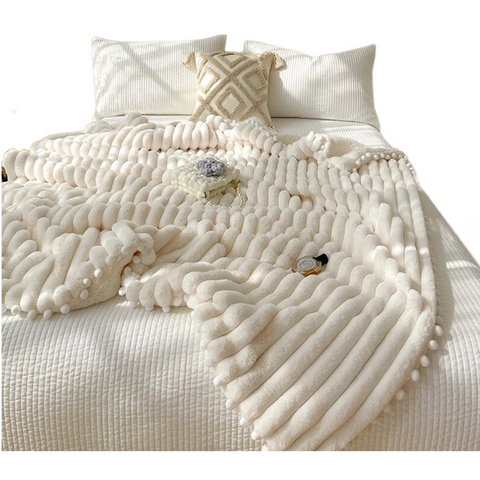 Blankets Blanket Cream White Tuscan Faux Rabbit Fur Autumn Winter Warm Wool Weighted 200X230cm