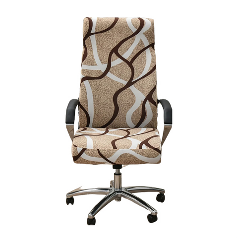 Chair Covers Office Chair Cover Brown Wave Line Medium Non Slip Rotating Seat Case Universal Armrest Protector