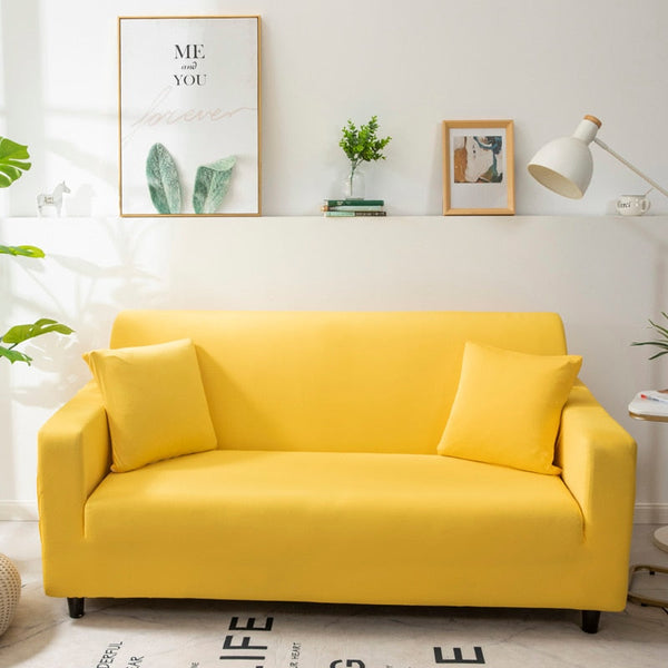 Slipcovers 2 Seater Sofa Cover Plain Yellow Elastic Stretchable Slipcover For Living Room