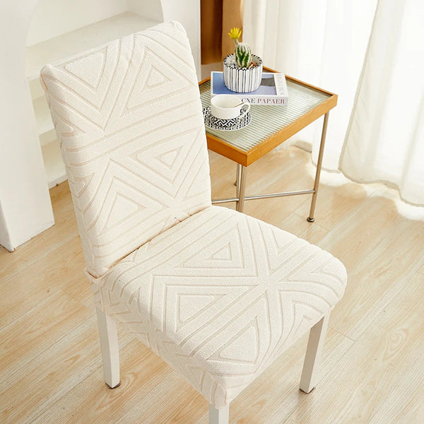 Slipcovers Beige Triangular Design Chair Cover With Elastic Material For Dining Room