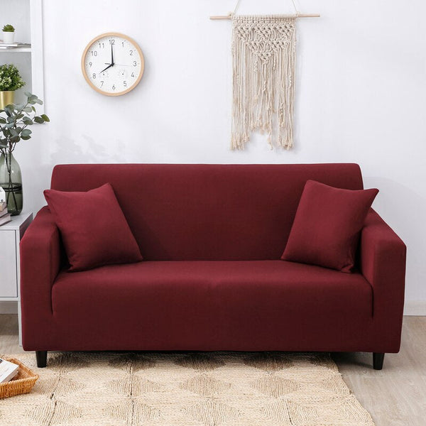 Slipcovers 2 Seater Sofa Cover Wine Red Elastic Stretchable Slipcover For Living Room