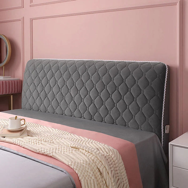 Headboards & Footboards Dark Gray Diamond Pattern Quilted Velvet Bed Headboard Cover 180X70cm