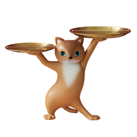 Sculptures & Figurines Home Figurine Brown Cat Tray Figurines For Interior Entrance Key Desktop Storage