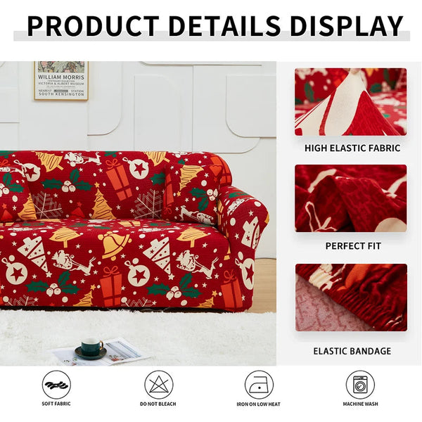 Slipcovers Sofa Cover Red Mix Christmas Print Design Stretchable Non Slip Slipcover