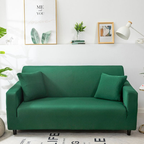 Slipcovers 2 Seater Sofa Cover Plain Green Elastic Stretchable Slipcover For Living Room