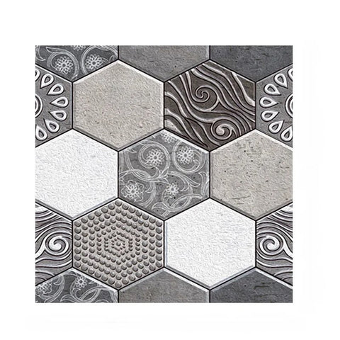 Wall Stickers 10 Pieces Vinyl Tile Self Adhesive Grey Honeycomb Art Pattern Waterproof