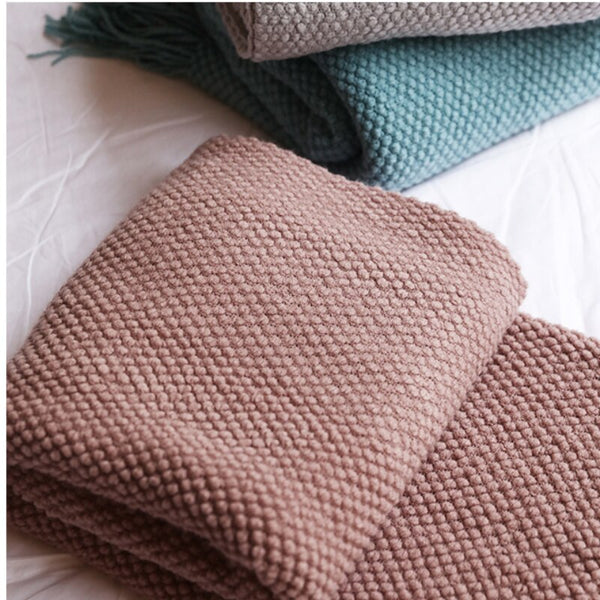 Blankets 127 By 172 Centimetre Pink Blanket Home Decorative Thickened Knitted Waffle Throw