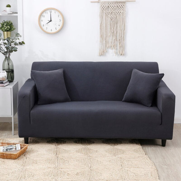 Slipcovers 2 Seater Sofa Cover Plain Dark Grey Elastic Stretchable Slipcover For Living Room