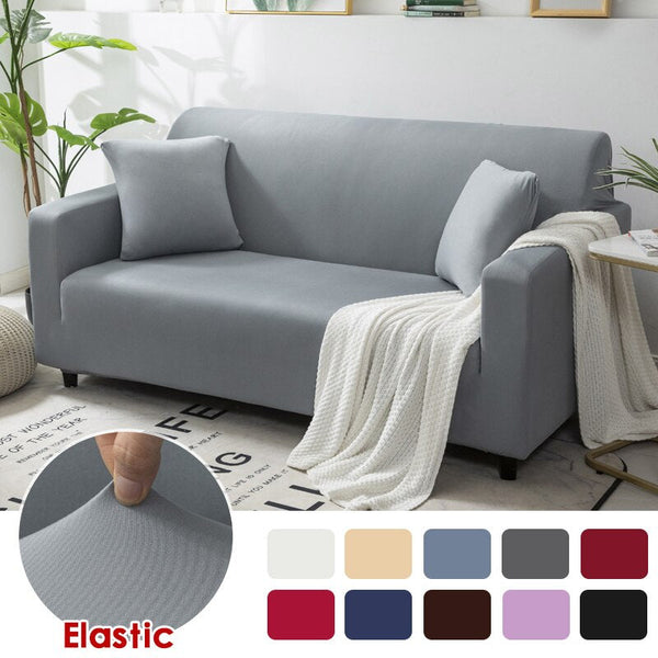 Slipcovers 2 Seater Sofa Cover Plain Ash Grey Elastic Stretchable Slipcover For Living Room