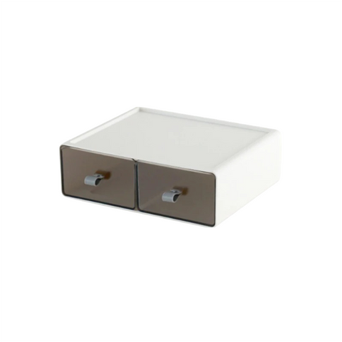 Storage Boxes Storage Box White Brown Desktop Stackable Two Grids Drawer Office Organiser