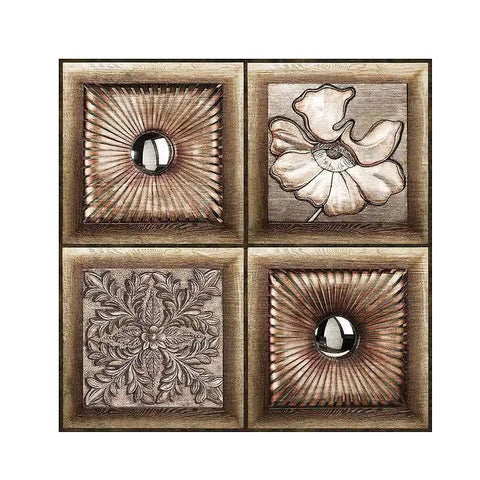 Wall Stickers 10Pcs Vinyl Tile Self Adhesive Brown Floral Sun Pattern Waterproof