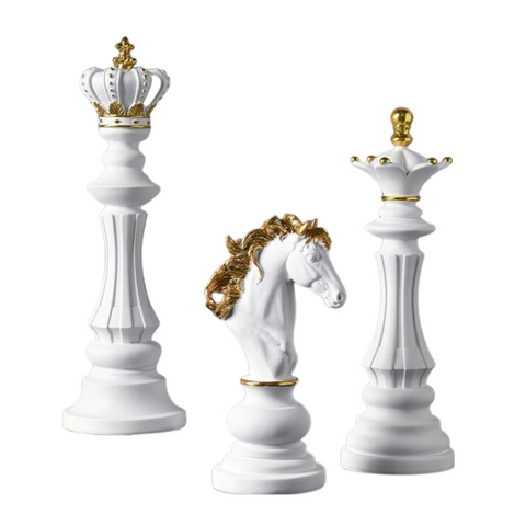 Sculptures & Figurines Home Figurine 3 Piece Chess White Resin Living Room Desktop Decoration