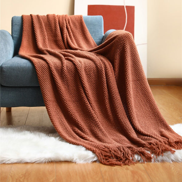 Blankets 127 By 172 Centimetre Red Blanket Thickened Knitted Waffle Embossed Throw Bedspread