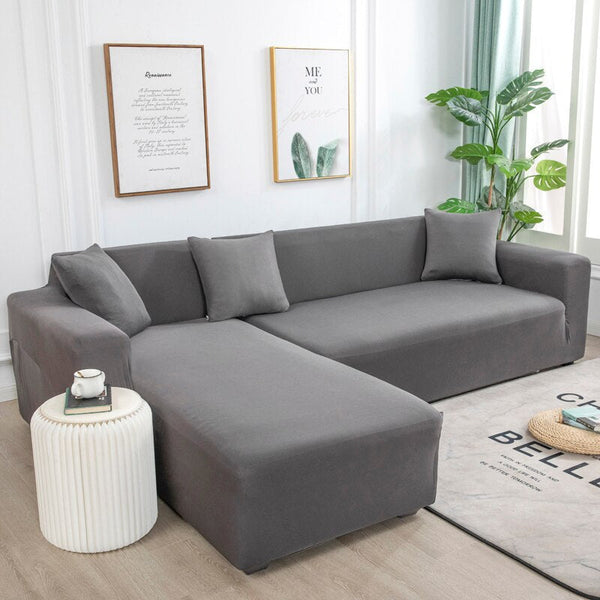 Slipcovers 3 Seater Sofa Cover Plain Grey Elastic Stretchable Slipcover For Living Room