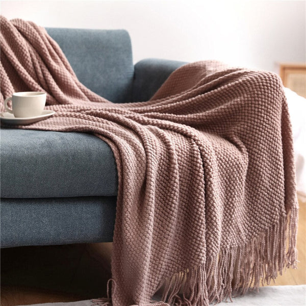 Blankets 127 By 172 Centimetre Pink Blanket Home Decorative Thickened Knitted Waffle Throw