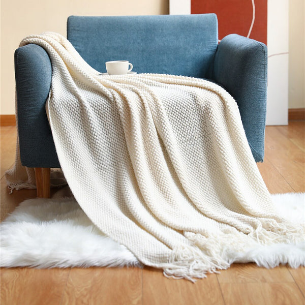 Blankets 127 By 172 Centimetre White Blanket Thickened Knitted Corn Grain Waffle Embossed Throw