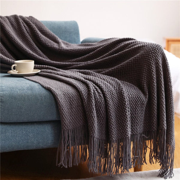 Blankets 127 By 172 Centimetre Dark Gray Blanket Home Decorative Knitted Waffle Throw