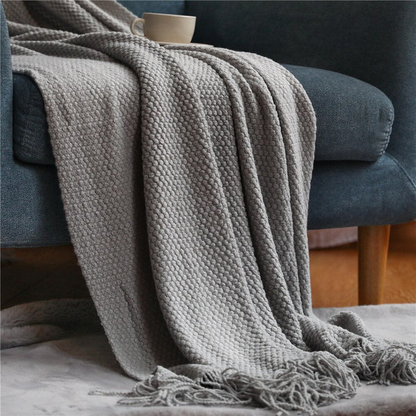 Blankets 127 By 172 Centimetre Light Gray Knitted Waffle Embossed Blanket For Home Bedding