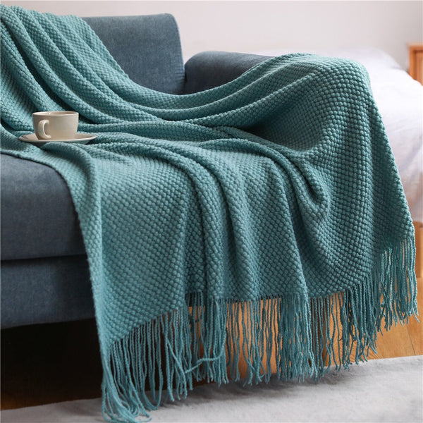 Blankets 127 By 172 Centimetre Light Green Knitted Corn Grain Waffle Embossed Throw Blanket