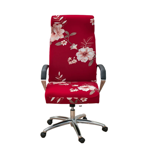 Chair Covers Office Chair Cover Red Floral Medium Non Slip Rotating Seat Case Universal Armrest Protector For Business Use