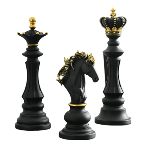 Sculptures & Figurines Home Figurine 3 Piece Chess Black Resin Living Room Desktop Decoration