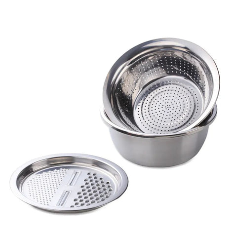 Colanders, Strainers & Sifters Silver Stainless Steel Basket Strainer Bowl With Vegetable Cutter Slicer For Kitchen