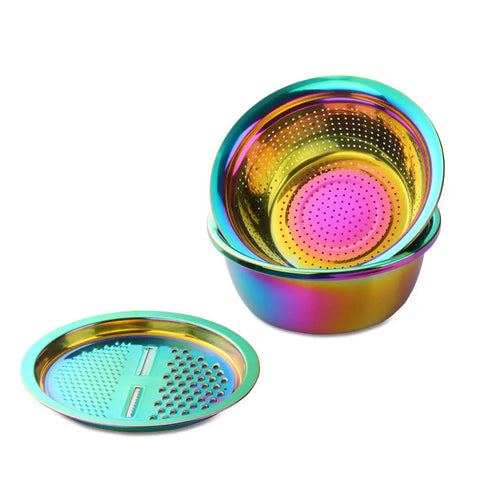 Colanders, Strainers & Sifters Rainbow Stainless Steel Basket Strainer Bowl With Vegetable Cutter Slicer For Kitchen Tools