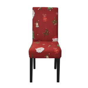 Slipcovers Chair Cover Maroon Santa Gift Tree Design Anti Dirt Elastic For Dining Room