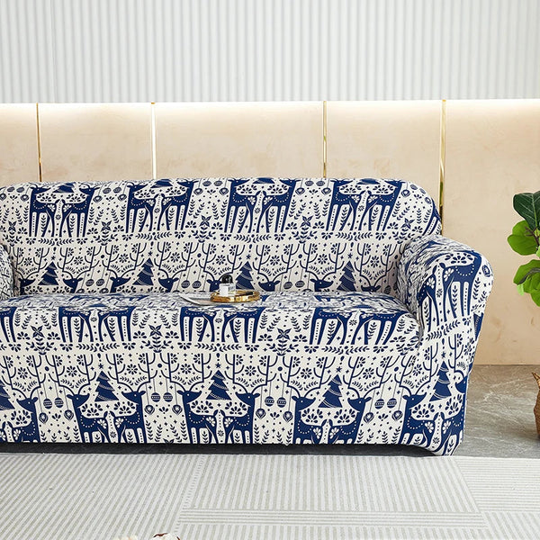 Slipcovers Sofa Cover Blue Christmas Reindeer Design Stretchable Non Slip Slipcover