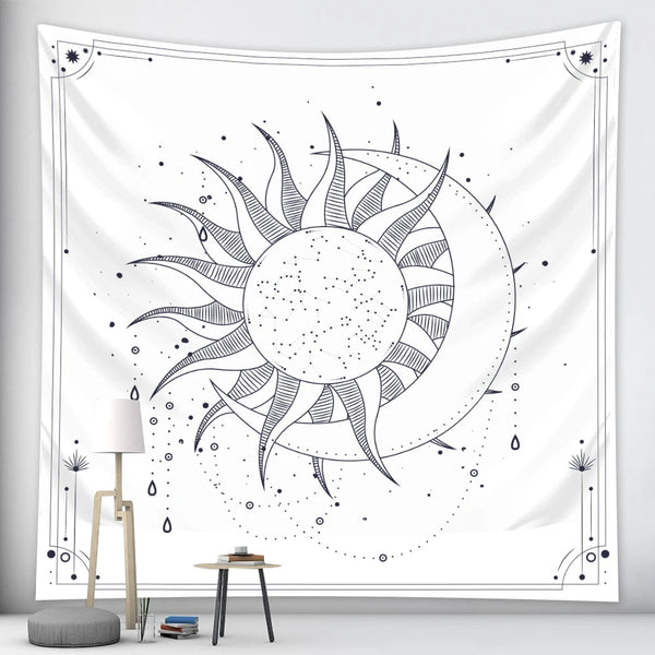 Tapestries Tapestry White Sun And Moon Dance 230X150cm Psychedelic Scene Art