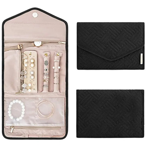 Jewellery Holders & Organisers Jewelry Foldable Case Black Small Portable For Journey Earrings Rings Storage Bag