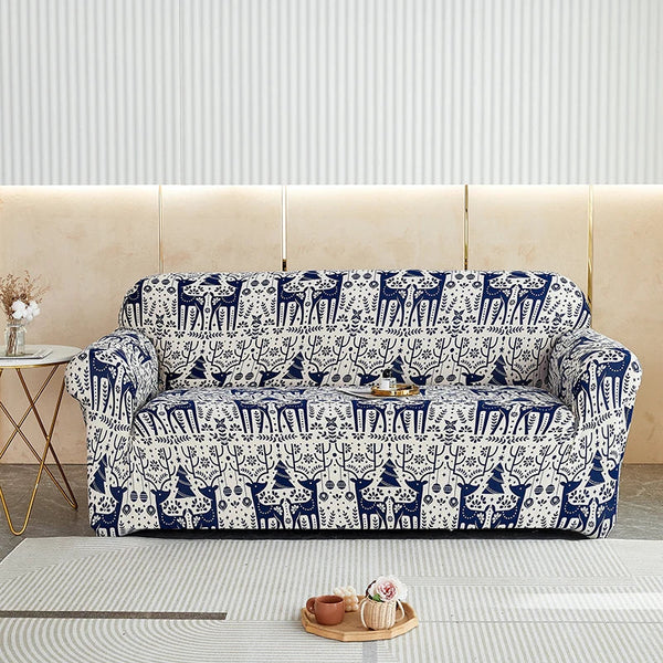 Slipcovers Sofa Cover Blue Christmas Reindeer Design Stretchable Non Slip Slipcover