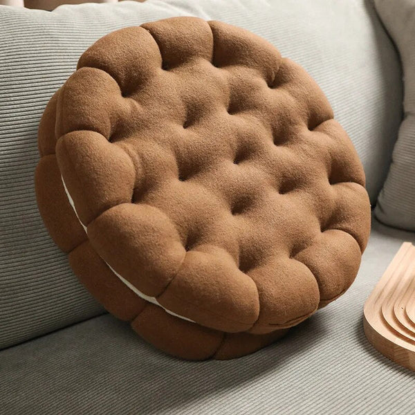 Cushions & Decorative Pillows Plush Pillow Dark Brown Round Double Biscuit Shape Stuffed Soft Cushion Decor