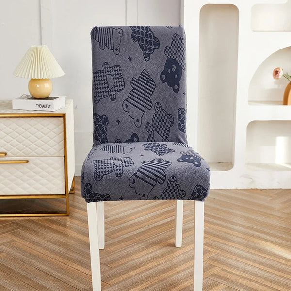 Slipcovers Chair Cover Dark Grey Bear Design Anti Dirt Elastic Material For Dining Room Kitchen