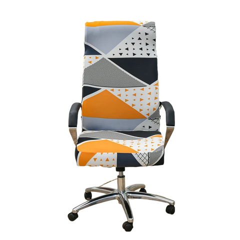 Chair Covers Office Chair Cover Orange White Geometric Medium Non Slip Rotating Seat Case Universal Armrest Protector