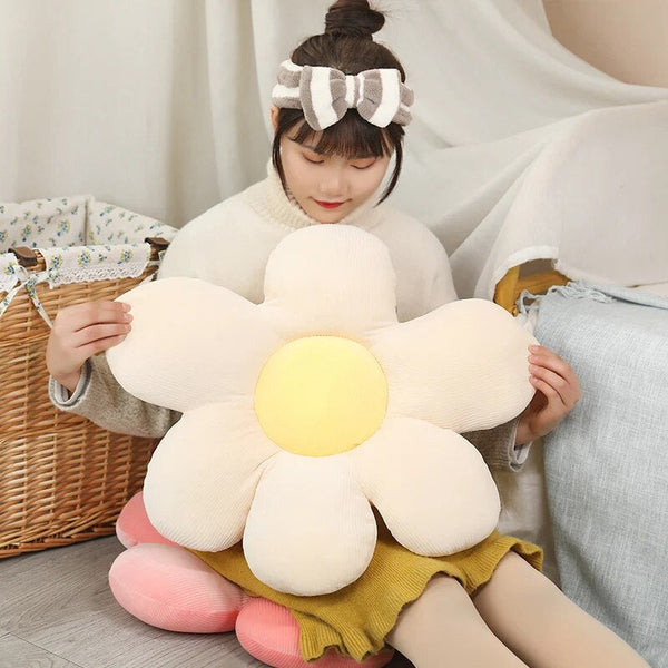 Cushions & Decorative Pillows Plush Pillow White Yellow Flower Shape Stuffed Soft Seat Cushion Decor