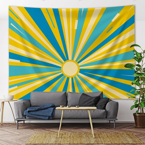 Tapestries Tapestry Blue Sun Rays 150X100cm Psychedelic Scene Art Hippie Bohemian