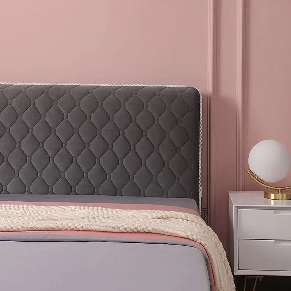 Headboards & Footboards Dark Gray Diamond Pattern Quilted Velvet Bed Headboard Cover 120X70cm