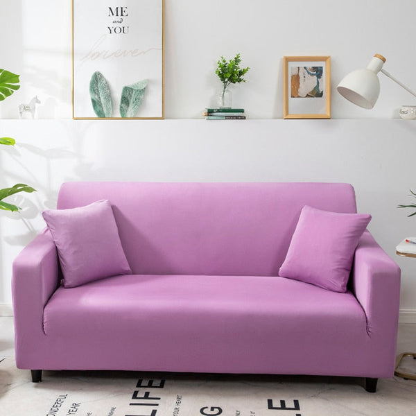 Slipcovers 2 Seater Sofa Cover Plain Light Purple Elastic Stretchable Slipcover For Living Room