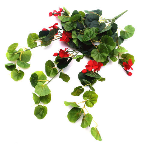 Artificial Plants Artificial Geranium Hanging Bush With Red Flowers 60Cm