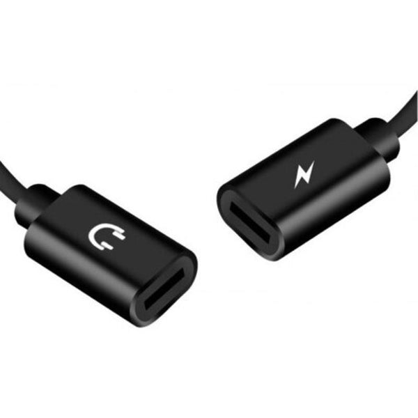 Dual Headphone Audio Charger Splitter Adapter Cable For Iphone Xs / Max Xr Black
