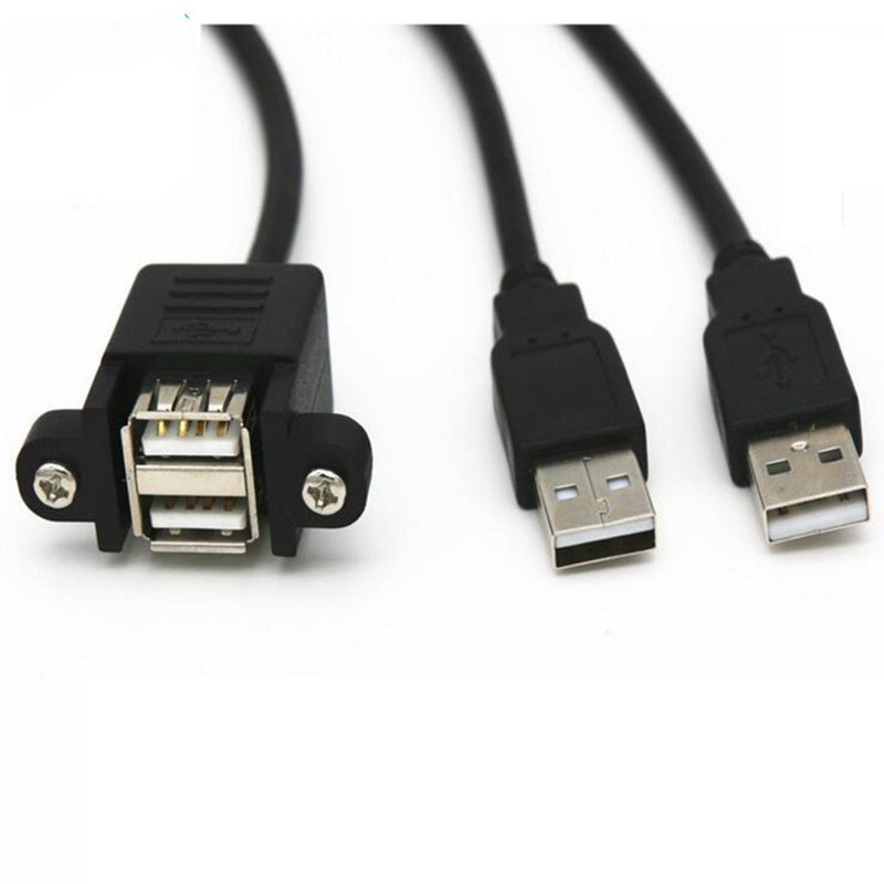 USB Cables, Hubs & Adapters Dual Port Usb 2.0 A Male To Female Mf Extension Screw Lock Panel Mount Cable 30Cm