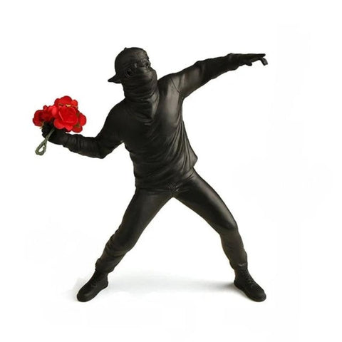 Sculptures & Figurines Home Figurine Nordic Flower Thrower Statue Black Resin For Living Room Decoration