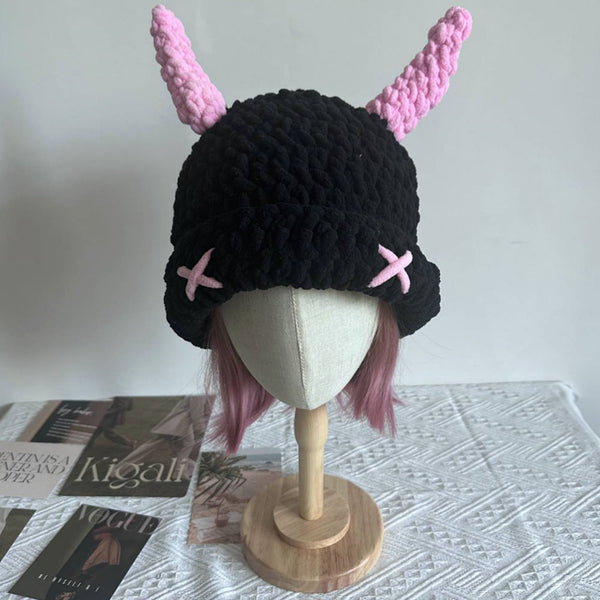 Hats Wool Hat With Cute Devil Mask Horns And Dome Crown For Warmth Style