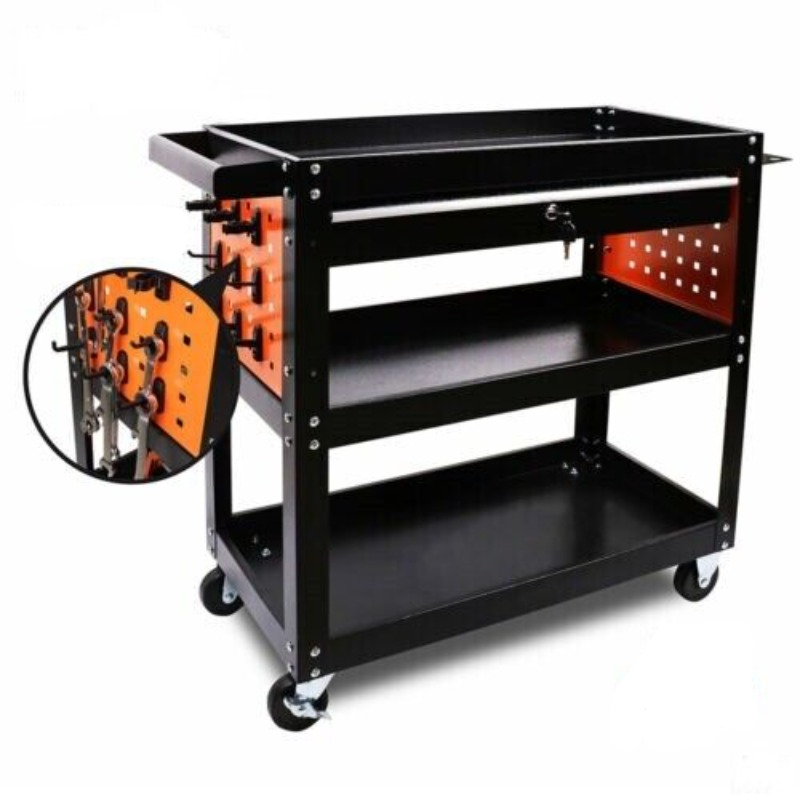 Other Tool Storage 3 Tier Drawer Tool Storage Trolley Workshop Cart Steel Chest W/T Pegboard Hooks