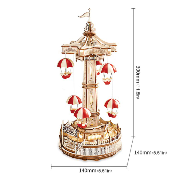 Puzzles Robotime Rokr Parachute Tower Diy Music Box Moveable Amusement Park 3D Puzzle