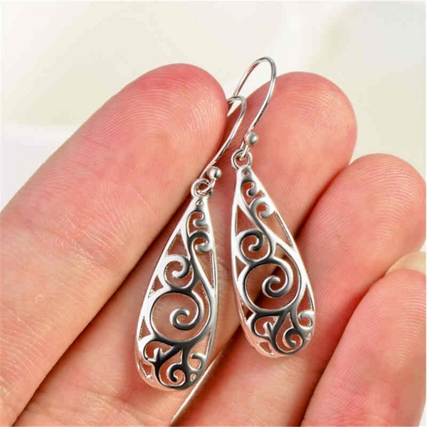 Earrings Sterling Filigree Teardrop Fashion Dangle Drop